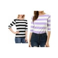 thumbnail image 1 of NOMADIC NOOK Women's 2 Packs Boat Neck Elbow Sleeves Slim Fit Stripes T-Shirt, 1 of 8