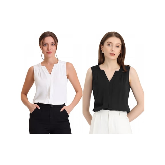 NOMADIC NOOK Women's 2 Packs Chiffon V Neck Sleeveless Office Work Shirts