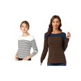 thumbnail image 1 of NOMADIC NOOK Women's 2 Packs Color Block Long Sleeve Striped Causal T-Shirt, 1 of 6