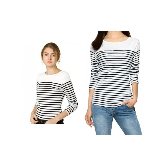 NOMADIC NOOK Women's 2 Packs Color Block Long Sleeve Striped Causal T-Shirt