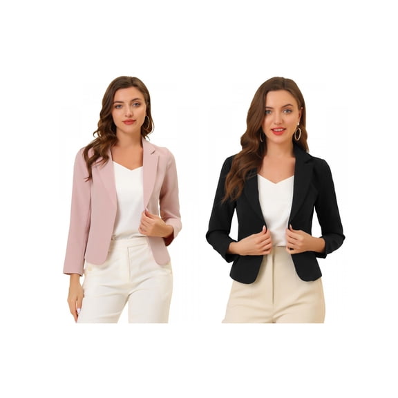 NOMADIC NOOK Women's 2 Packs Contrast Lining Open Front Floral Print Blazer X-Large Black-Solid/Pink-Solid