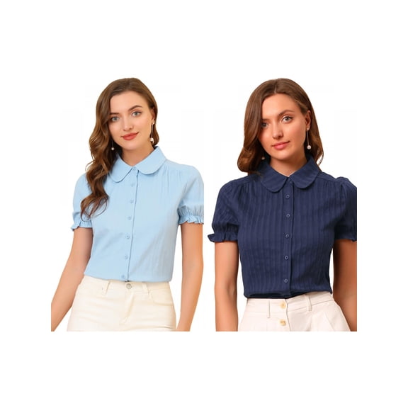 NOMADIC NOOK Women's 2 Packs Cotton Frilled Top Turndown Collar Solid Blouse