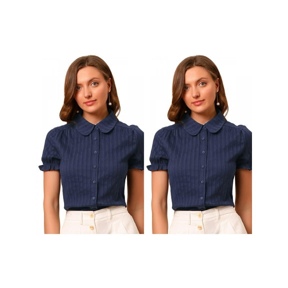 NOMADIC NOOK Women's 2 Packs Cotton Frilled Top Turndown Collar Solid Blouse