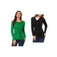 thumbnail image 1 of NOMADIC NOOK Women's 2 Packs Cowl Neck Buttons Decor Long Sleeves Ruched Blouse, 1 of 5