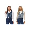 thumbnail image 1 of NOMADIC NOOK Women's 2 Packs Denim Vest V Neck Button Down Sleeveless Casual Jean Jacket Large Dark Blue/Dusty Blue, 1 of 6