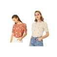 thumbnail image 1 of NOMADIC NOOK Women's 2 Packs Elegant Crew Neck Shirred Sleeve Keyhole Back Floral Blouse, 1 of 6