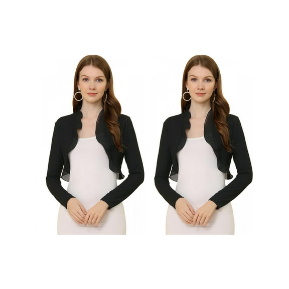 NOMADIC NOOK Women's 2 Packs Elegant Ruffle Collar Crop Cardigan Open Front Knitted Shrug Top