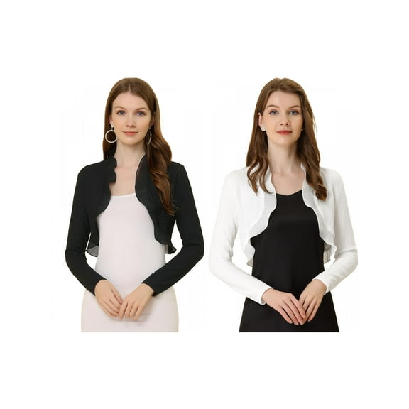 NOMADIC NOOK Women's 2 Packs Elegant Ruffle Collar Crop Cardigan Open Front Knitted Shrug Top