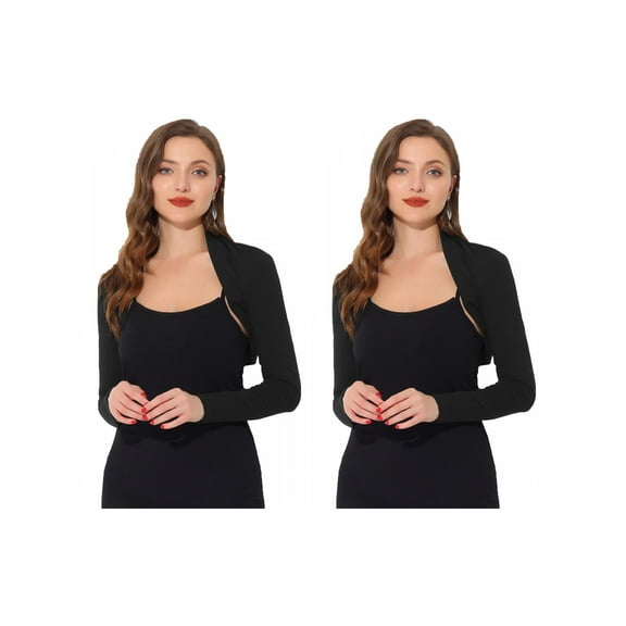 NOMADIC NOOK Women's 2 Packs Elegant Solid Color Long Sleeves Bolero Shrug
