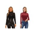 thumbnail image 1 of NOMADIC NOOK Women's  2 Packs Floral Lace Long Sleeve Mock Neck Sheer Semi-Sheer Blouse Top X-Large Black/Burgundy, 1 of 7
