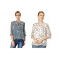 thumbnail image 1 of NOMADIC NOOK Women's 2 Packs Floral Round Neck Ruffled 3/4 Sleeves Flowy Chiffon Blouse, 1 of 7
