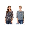 thumbnail image 1 of NOMADIC NOOK Women's 2 Packs Floral Round Neck Ruffled 3/4 Sleeves Flowy Chiffon Blouse, 1 of 7