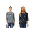 thumbnail image 1 of NOMADIC NOOK Women's 2 Packs Floral Round Neck Ruffled 3/4 Sleeves Flowy Chiffon Blouse, 1 of 7