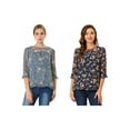 thumbnail image 1 of NOMADIC NOOK Women's 2 Packs Floral Round Neck Ruffled 3/4 Sleeves Flowy Chiffon Blouse, 1 of 7