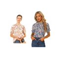 thumbnail image 1 of NOMADIC NOOK Women's 2 Packs Floral Ruffled Short Sleeve Ruffle Neck Casual Blouses, 1 of 6