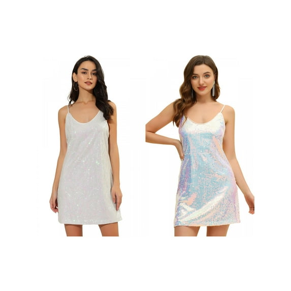 NOMADIC NOOK Women's 2 Packs Glitter Sequin V Neck Adjustable Straps Mini Dress