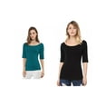 thumbnail image 1 of NOMADIC NOOK Women's 2 Packs Half Sleeves Boat Neck Fitted Layering Top Soft T-Shirt, 1 of 7