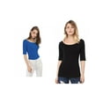 thumbnail image 1 of NOMADIC NOOK Women's 2 Packs Half Sleeves Boat Neck Fitted Layering Top Soft T-Shirt, 1 of 7