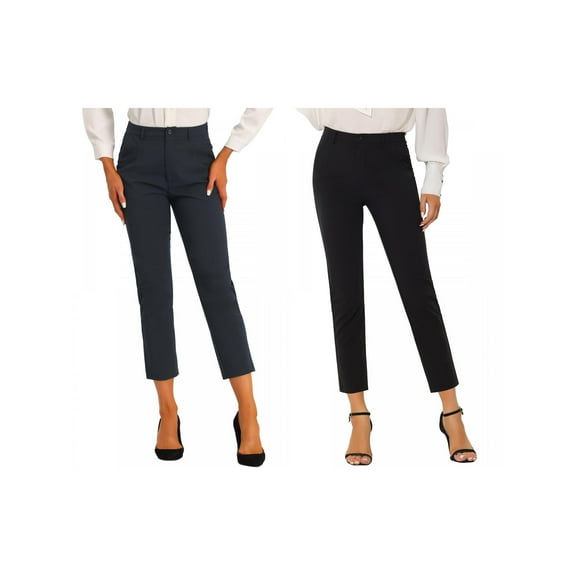 NOMADIC NOOK Women's 2 Packs High Elastic Waist Back Office Work Ankle Pants