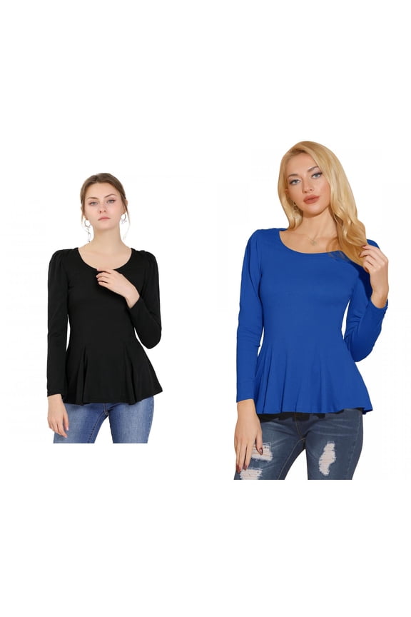 Women's 2 Packs Long Sleeves Scoop Neck Casual Peplum Shirt