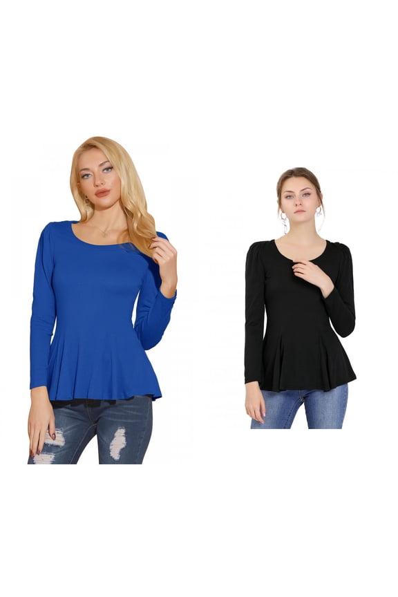 Women's 2 Packs Long Sleeves Scoop Neck Casual Peplum Shirt
