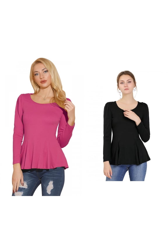 Women's 2 Packs Long Sleeves Scoop Neck Casual Peplum Shirt