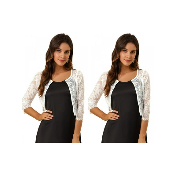 NOMADIC NOOK Women's 2 Packs Open Front 3/4 Sleeve Sheer Floral Lace Cropped Shrug Cardigan