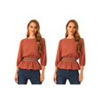 thumbnail image 1 of NOMADIC NOOK Women's 2 Packs Puff Half Sleeve Smocked Waist Peplum Top, 1 of 6