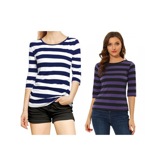 NOMADIC NOOK Women's 2 Packs Round Neck Elbow Sleeves Casual T-Shirt