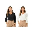 thumbnail image 1 of NOMADIC NOOK Women's  2 Packs Satin Blouse Casual Solid 3/4 Sleeve V Neck Top Shirts Large White/Black, 1 of 7
