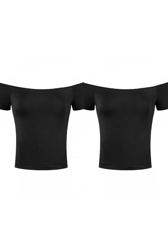 Women's 2 Packs Short Sleeves Off the Shoulder Hipbone Length Solid Blouse