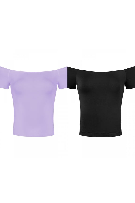 Women's 2 Packs Short Sleeves Off the Shoulder Hipbone Length Solid Blouse