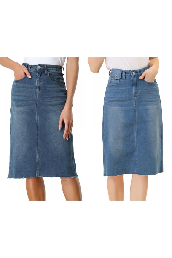 Women's 2 Packs Solid High Waist Back Vent Knee Length Denim Skirt