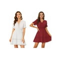 thumbnail image 1 of NOMADIC NOOK Women's 2 Packs Solid V Neck Smocked Elastic Waist Short Sleeve Mini Dress, 1 of 6