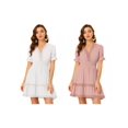 thumbnail image 1 of NOMADIC NOOK Women's 2 Packs Solid V Neck Smocked Elastic Waist Short Sleeve Mini Dress, 1 of 5