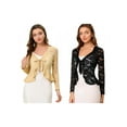 thumbnail image 1 of NOMADIC NOOK Women's 2 Packs Tie Front Ruffled Hem Floral Lace Sheer Shrug Cropped Cardigan, 1 of 7