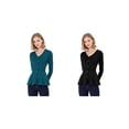 thumbnail image 1 of NOMADIC NOOK Women's 2 Packs V Neck Long Sleeve Ribbed Pullover Knitted Peplum Sweater, 1 of 7