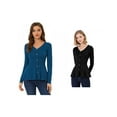 thumbnail image 1 of NOMADIC NOOK Women's 2 Packs V Neck Long Sleeve Ribbed Pullover Knitted Peplum Sweater, 1 of 7