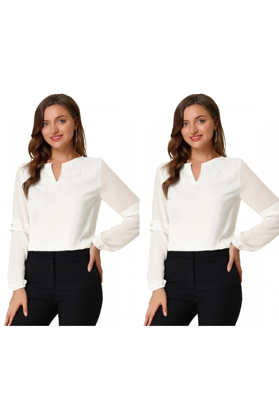 Women's 2 Packs Work Office Long Sleeves Keyhole Neck Elegant Blouse