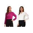 thumbnail image 1 of NOMADIC NOOK Women's 2 Packs Work Office Long Sleeves Keyhole Neck Elegant Blouse, 1 of 6