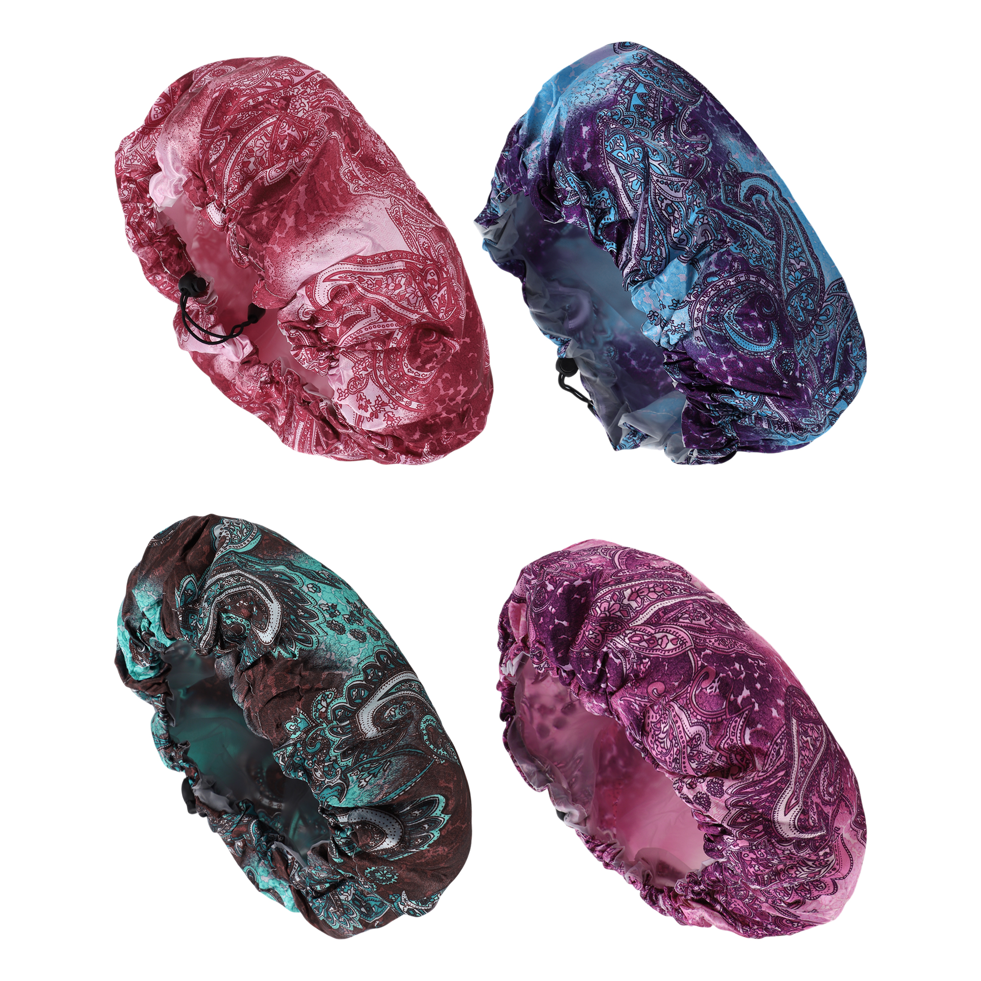 NOMADIC NOOK Women's Adjustable Shower Cap Multicolor 4 Pcs 12.6"