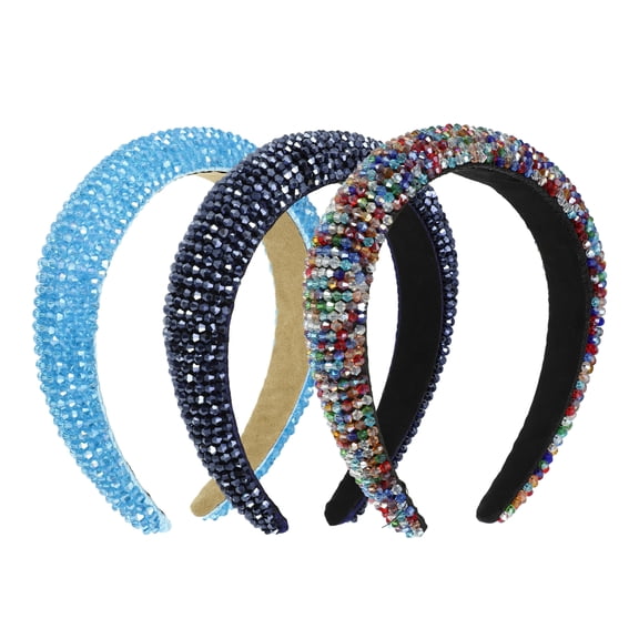 NOMADIC NOOK Women's Bling Rhinestone Padded Hairband 5.71"x1.18" 3 Pcs Multicolor