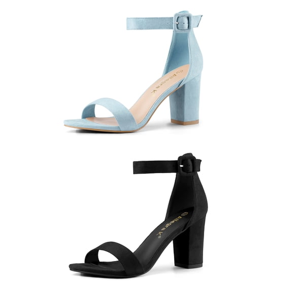 BLISSFUL STEP Women's Shoes Ankle Strap Block Heel Buckle Open Toe Sandals Black 8.5