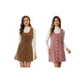 thumbnail image 1 of NOMADIC NOOK Women's Corduroy Button Down Scoop Neck Pockets Casual Pinafore Overall Dress 2 Packs X-Small Brown/Pink, 1 of 7