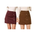 thumbnail image 1 of NOMADIC NOOK Women's Corduroy Vintage Button Decor Ruffled Trim High Waist Faux Wrap Skirt 2 Packs X-Small Brown/Burgundy, 1 of 8