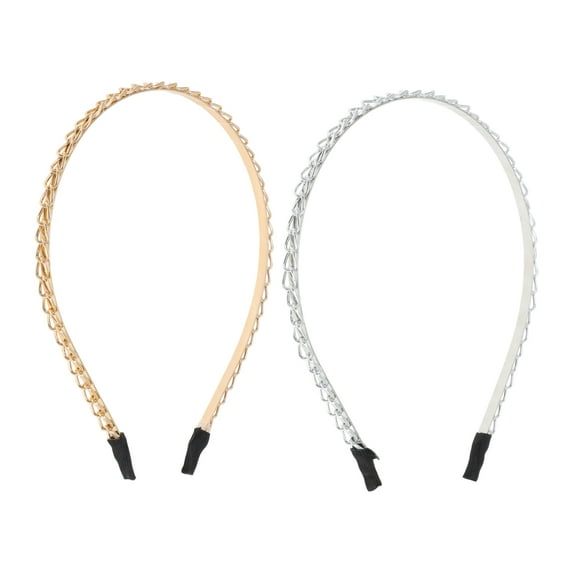 NOMADIC NOOK Women's Cute Headbands 2 Pcs Gold Tone Silver Tone Thin Chain