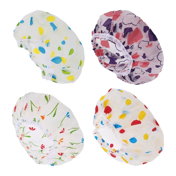NOMADIC NOOK Women's Dots Pattern Shower Cap Multicolor 4 Pcs 11.02" & 10.24"