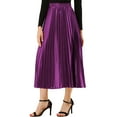 thumbnail image 1 of INSPIRE CHIC Women's Skirts Elastic Waist Metallic Shiny Accordion Pleated Skirt M Purple, 1 of 9