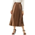 thumbnail image 1 of INSPIRE CHIC Women's Skirts Metallic Elastic Waist Midi Pleated Party Skirt S Brown, 1 of 9