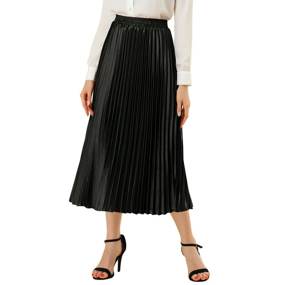 INSPIRE CHIC Women's Skirts Metallic Elastic Waist Midi Pleated Party Skirt XS Black